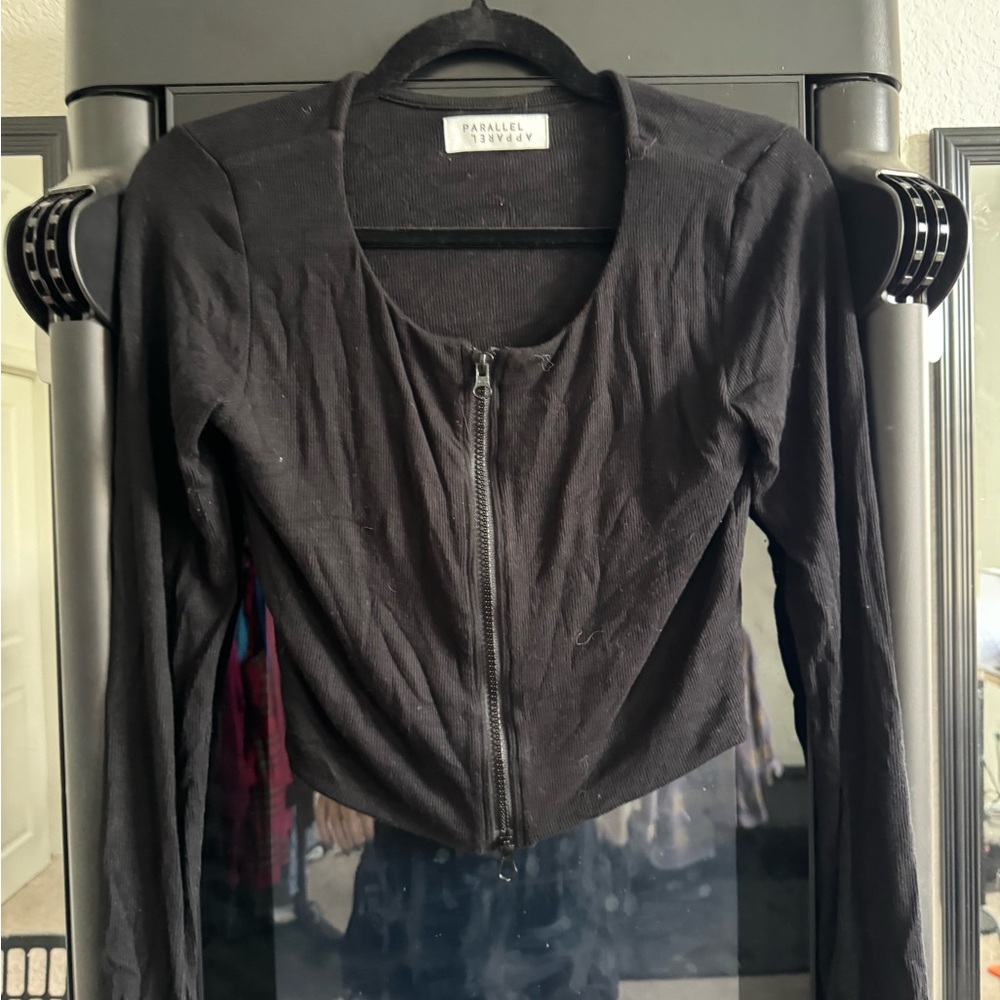 Parallel Apparel Black Zip-Up Crop Top